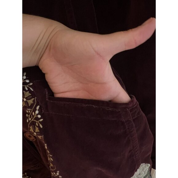 Johnny Was Embroidered Velvet Coat Jacket S Burgundy Floral Boho Style Sz Small - Picture 5 of 8